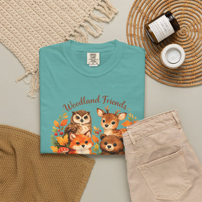 Woodland Friends Badge Watercolor Tee | Fox Bear Deer Owl Shirt | Nature Lover Gift