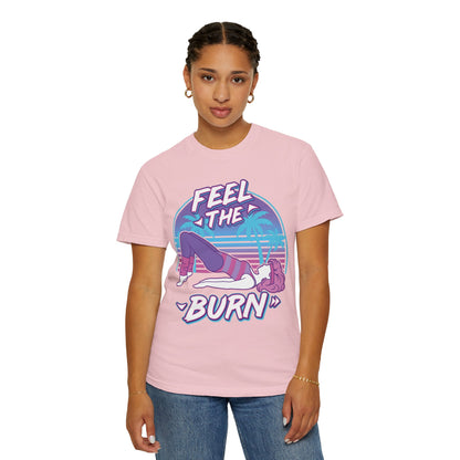 Feel the Burn Retro 80s Glute Thrust Pose Graphic Tee | Vintage Workout Shirt