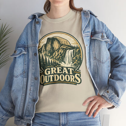 Great Outdoors Retro Badge Tee | Yosemite Half Dome Graphic Shirt | Camping Gift