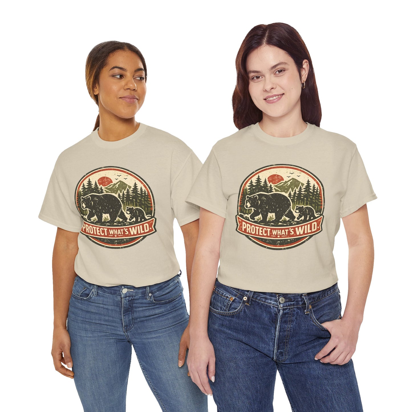 Bear and Cub Retro Badge Tee | Protect What's Wild | Wildlife Lover Gift | Unisex