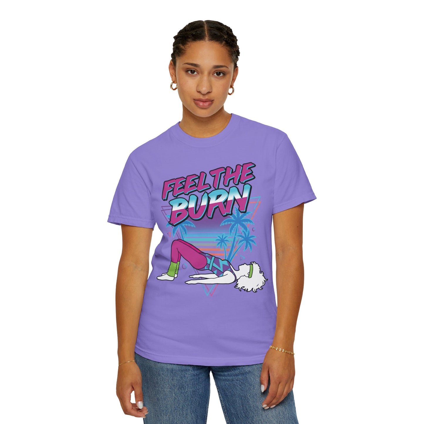 Feel the Burn Neon 80s Aerobics Graphic Tee | Retro Workout Shirt Women