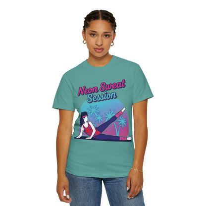 Neon Sweat Session Retro 80s Aerobics Graphic Tee | Vintage Workout Shirt