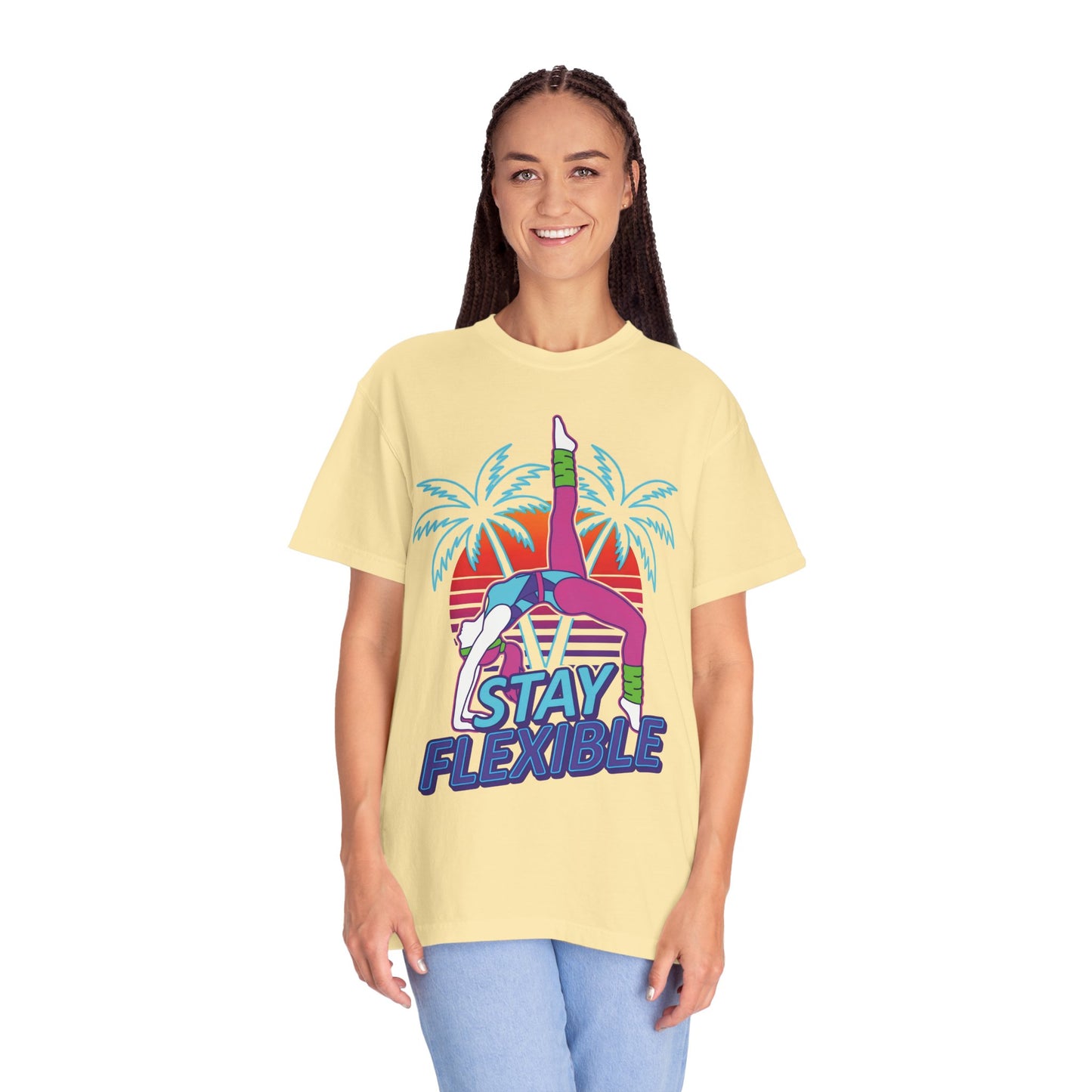 Stay Flexible Retro 80s Backbend Graphic Tee | Vintage Workout Shirt Women
