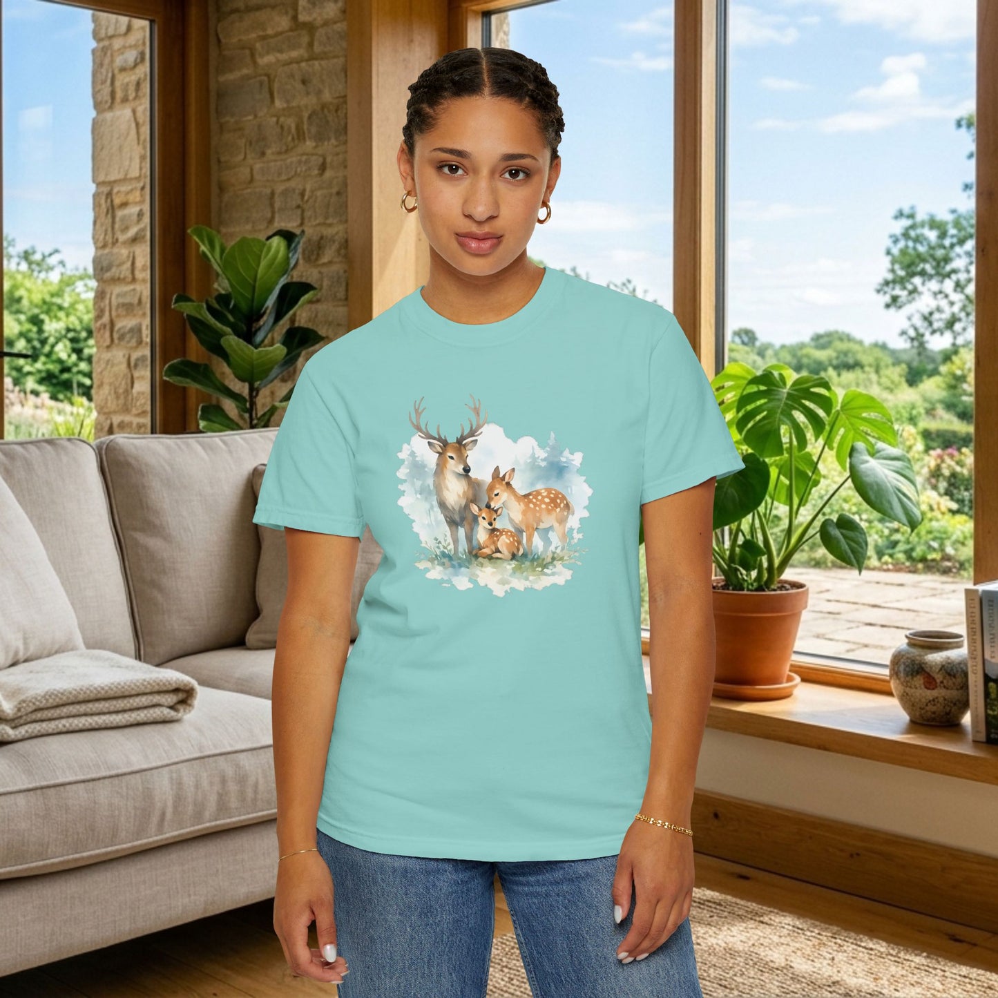 Watercolor Deer Family Tee | Forest Wildlife Art Shirt | Nature Lover Gift | Unisex