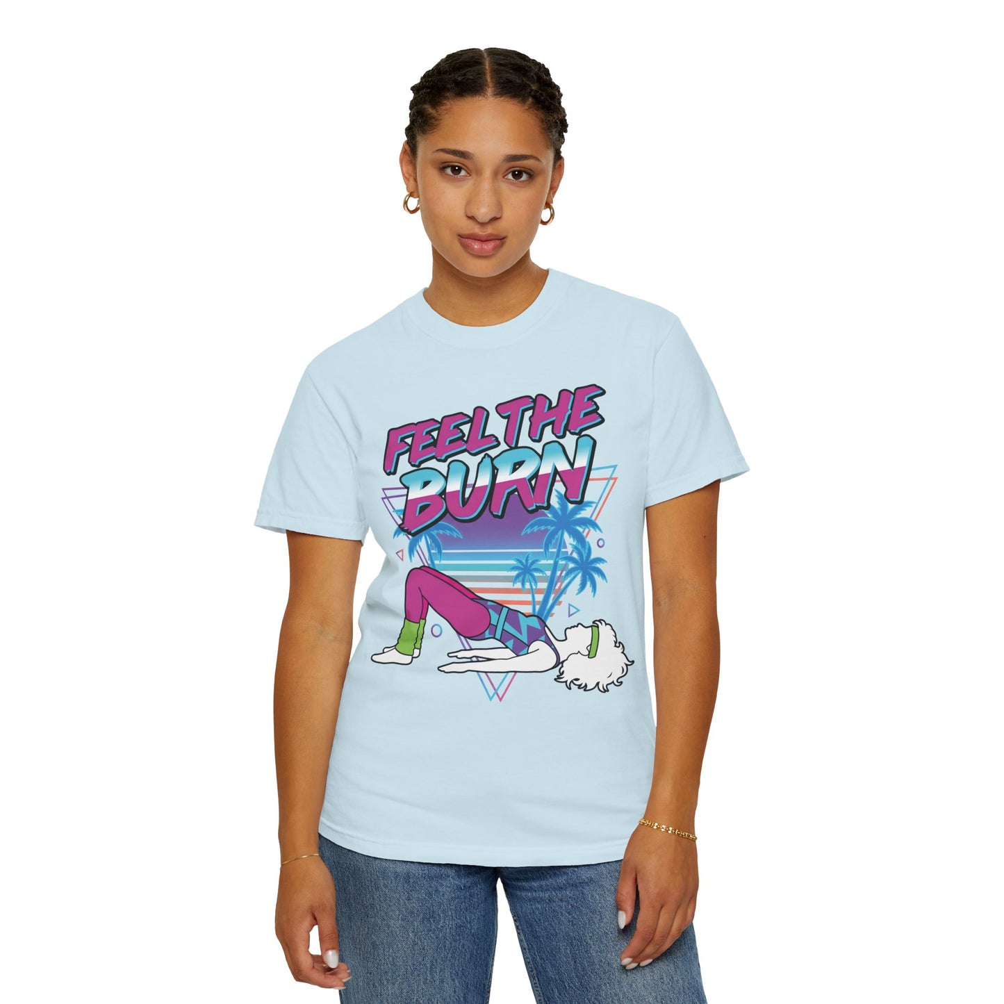 Feel the Burn Neon 80s Aerobics Graphic Tee | Retro Workout Shirt Women