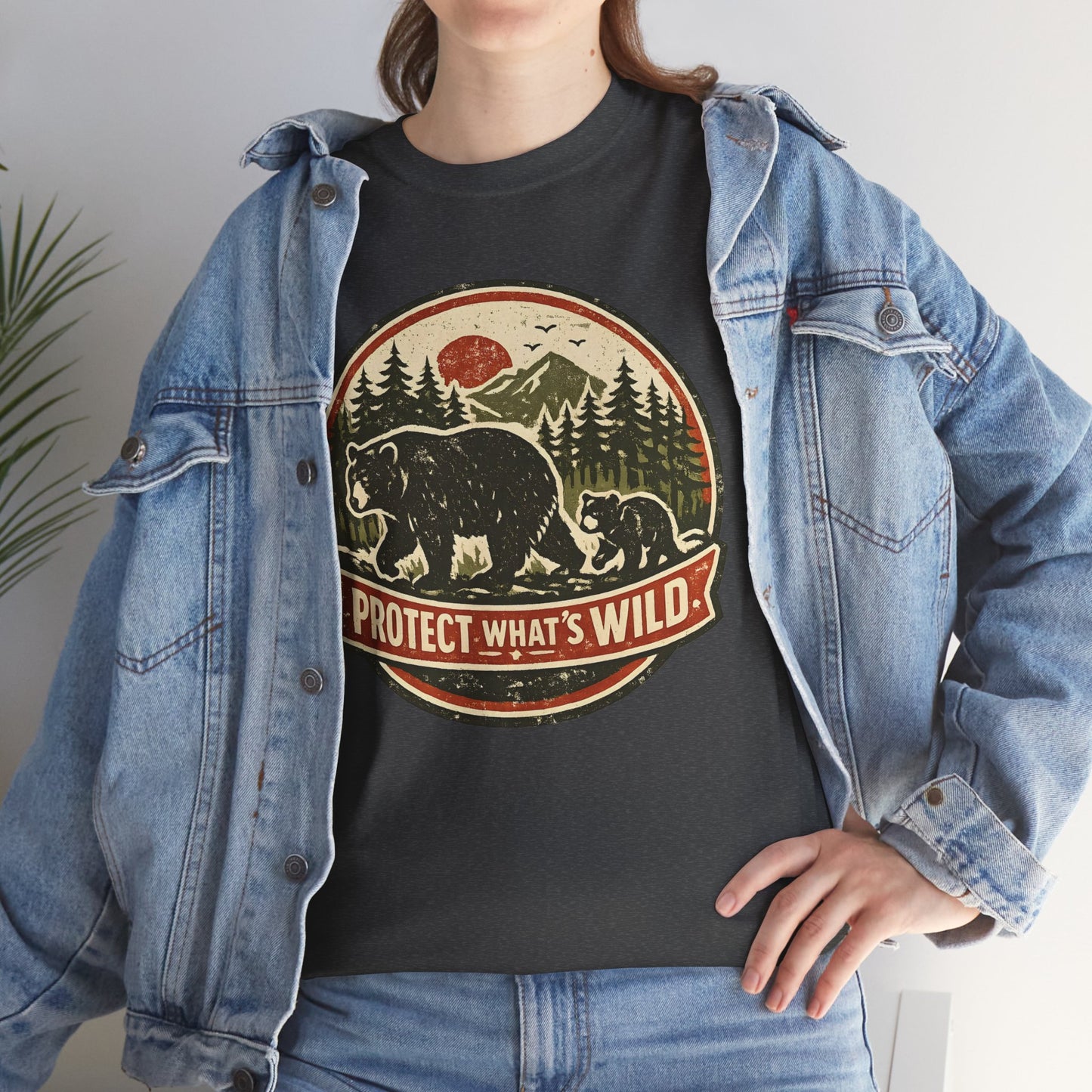 Bear and Cub Retro Badge Tee | Protect What's Wild | Wildlife Lover Gift | Unisex