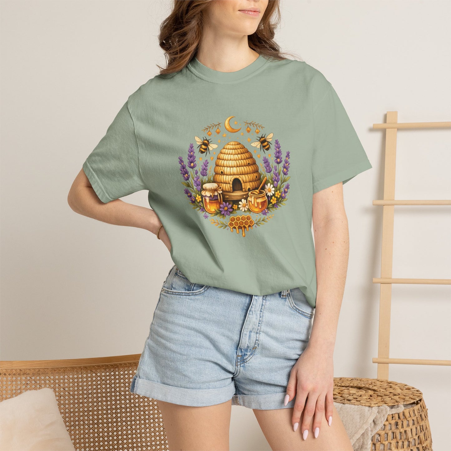 Beehive Honey and Lavender Tee | Vintage Nature Art Shirt | Botanical Garden Gift