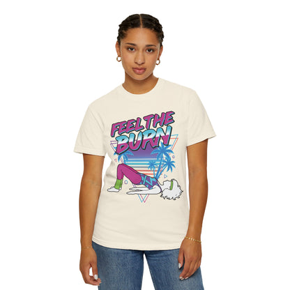 Feel the Burn Neon 80s Aerobics Graphic Tee | Retro Workout Shirt Women