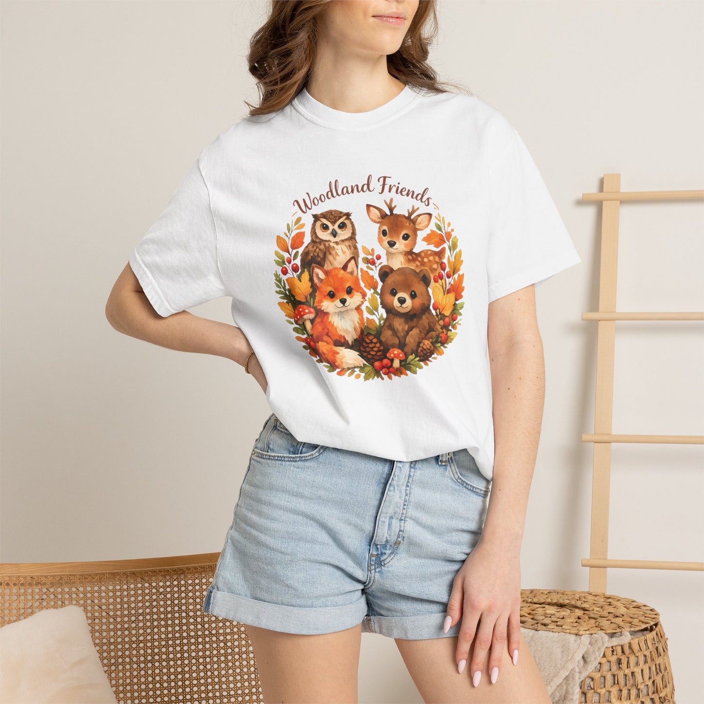 Woodland Friends Badge Watercolor Tee | Fox Bear Deer Owl Shirt | Nature Lover Gift