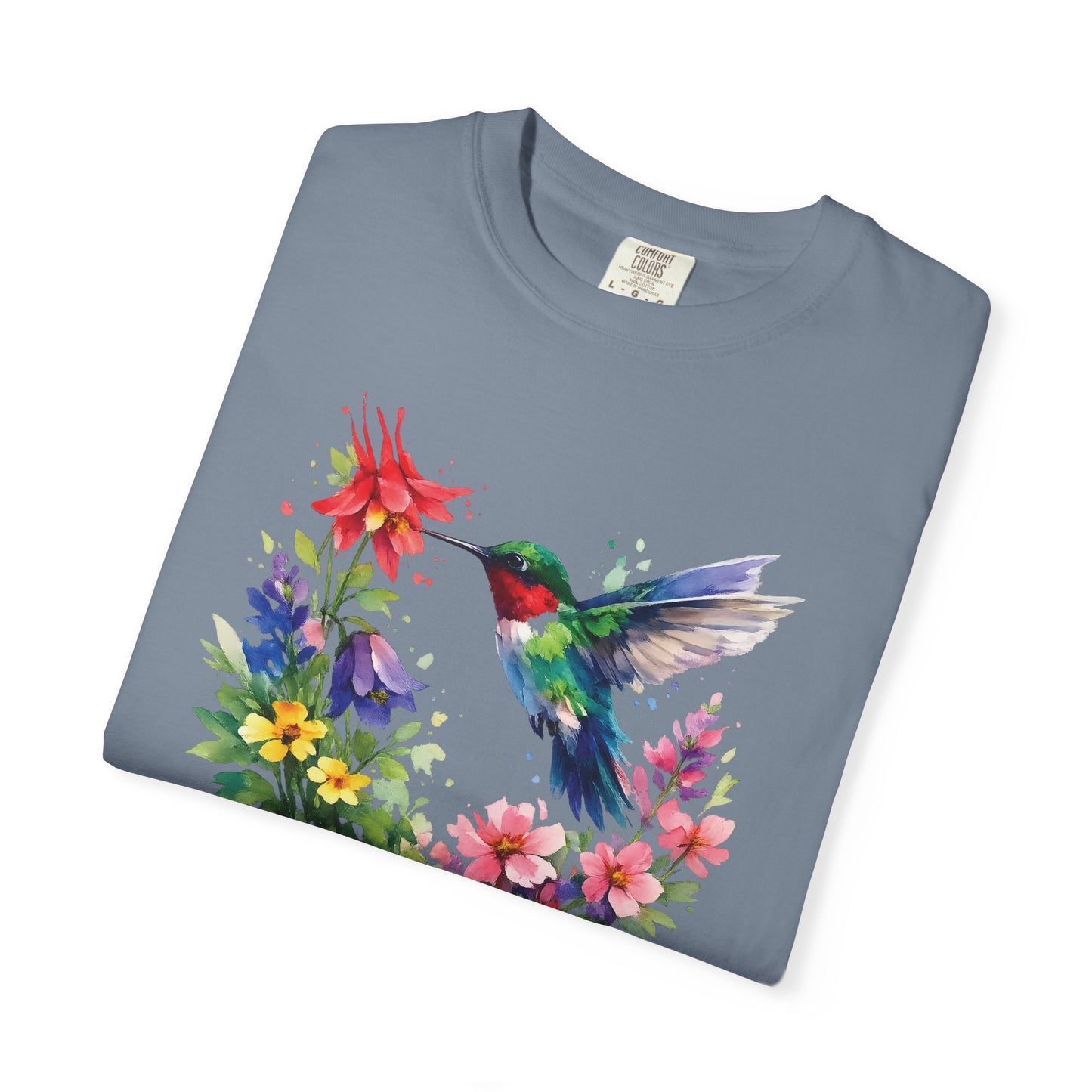 Hummingbird Wildflower Watercolor Tee | Jewel Tone Nature Shirt | Bird Watcher Gift