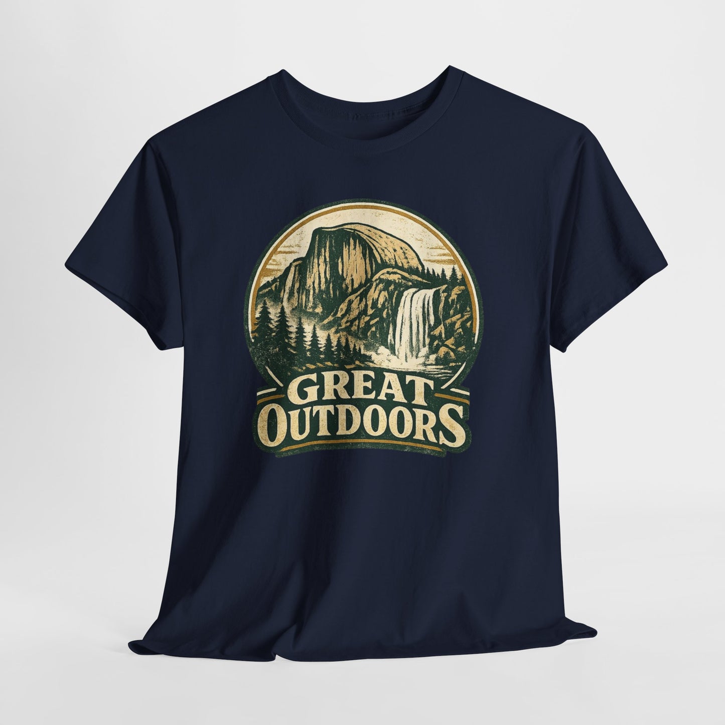 Great Outdoors Retro Badge Tee | Yosemite Half Dome Graphic Shirt | Camping Gift