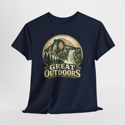Great Outdoors Retro Badge Tee | Yosemite Half Dome Graphic Shirt | Camping Gift
