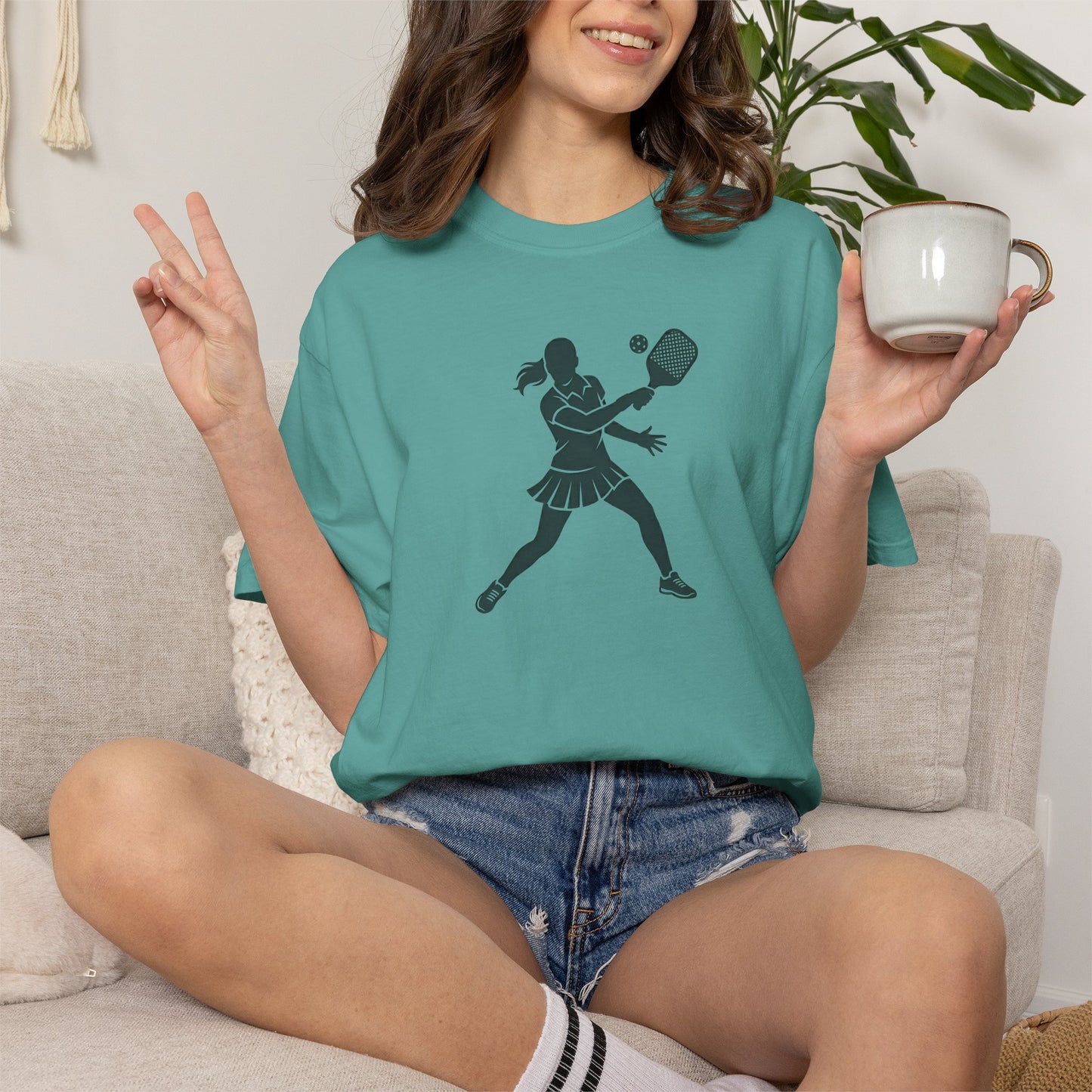 Pickleball Female Silhouette Icon Tee Minimalist Pickler Graphic Women T-Shirt
