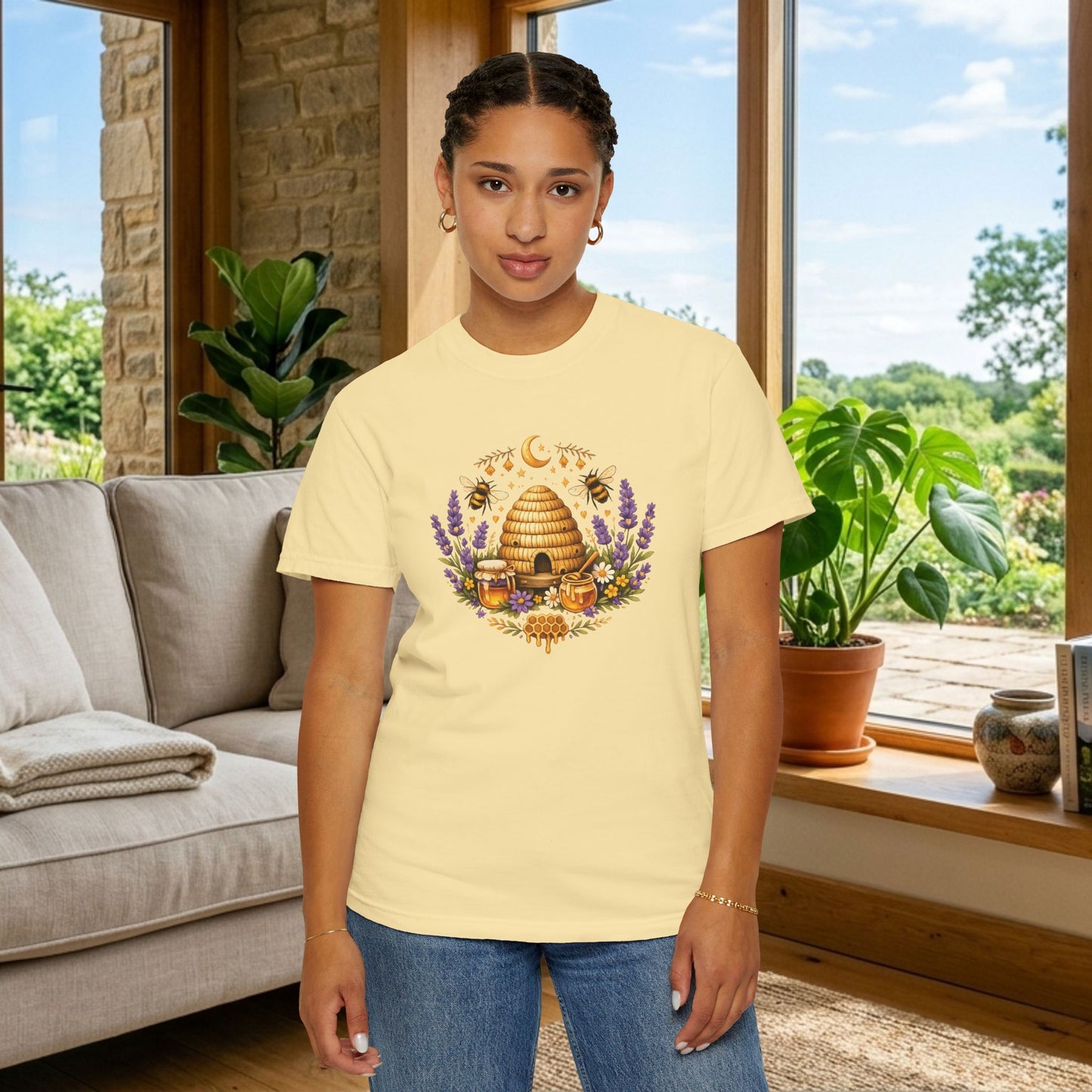 Beehive Honey and Lavender Tee | Vintage Nature Art Shirt | Botanical Garden Gift