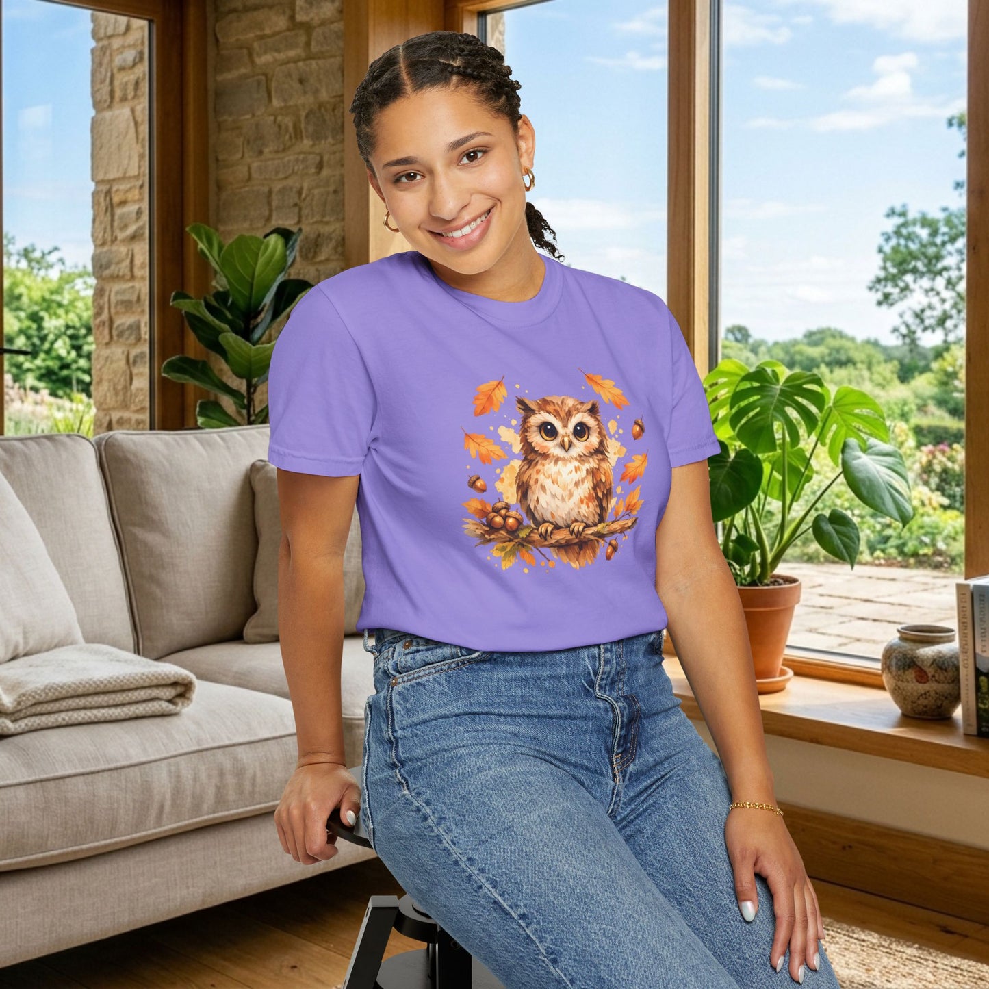 Watercolor Owl Graphic Tee | Autumn Wildlife Art Shirt | Owl Lover Gift