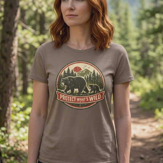 Bear and Cub Retro Badge Tee | Protect What's Wild | Wildlife Lover Gift | Unisex