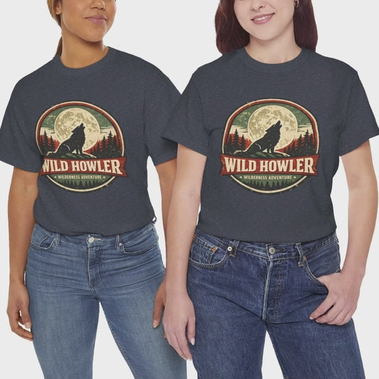 Howling Wolf Vintage Badge Tee | Full Moon Wilderness Shirt | Nature Lover Gift