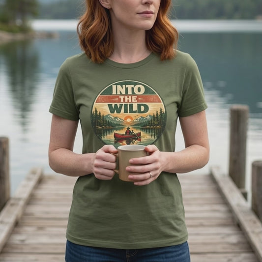 Into the Wild Canoe Badge Tee | Vintage Outdoor Graphic Shirt | Camping Adventure Gift