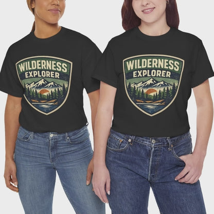 Wilderness Explorer Shield badge Tee | Retro Outdoor Adventure design | Hiking