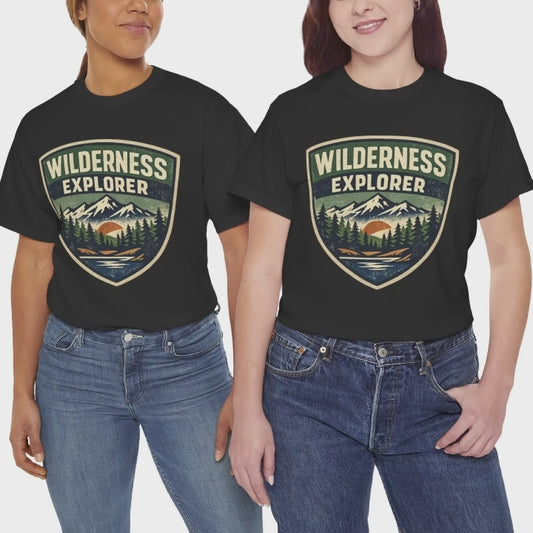 Wilderness Explorer Shield badge Tee | Retro Outdoor Adventure design | Hiking